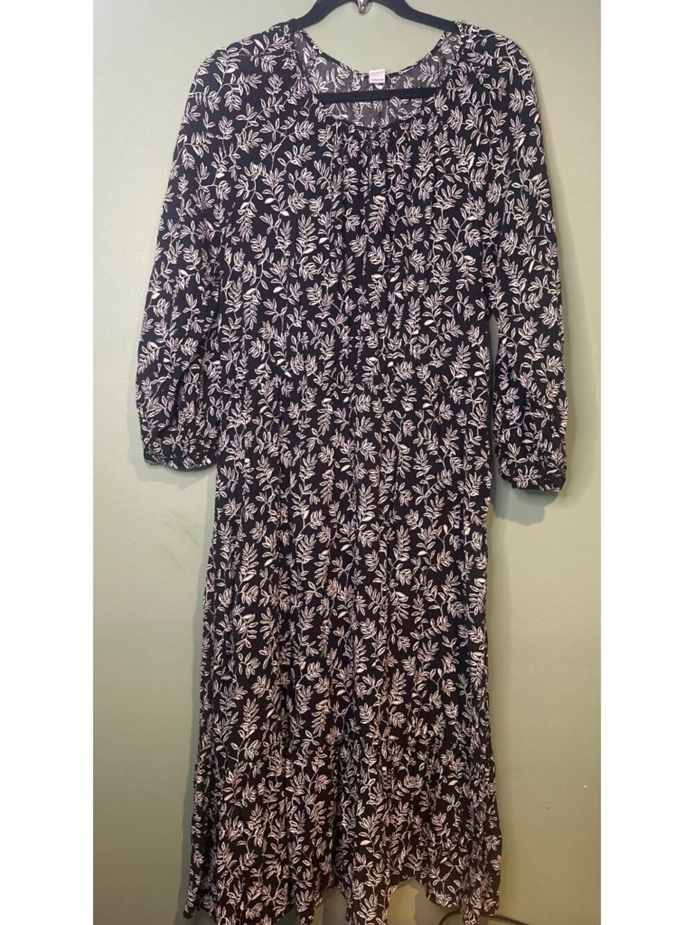Old Navy Black Floral Maxi Dress White Print Boho Long Dress Size L festival